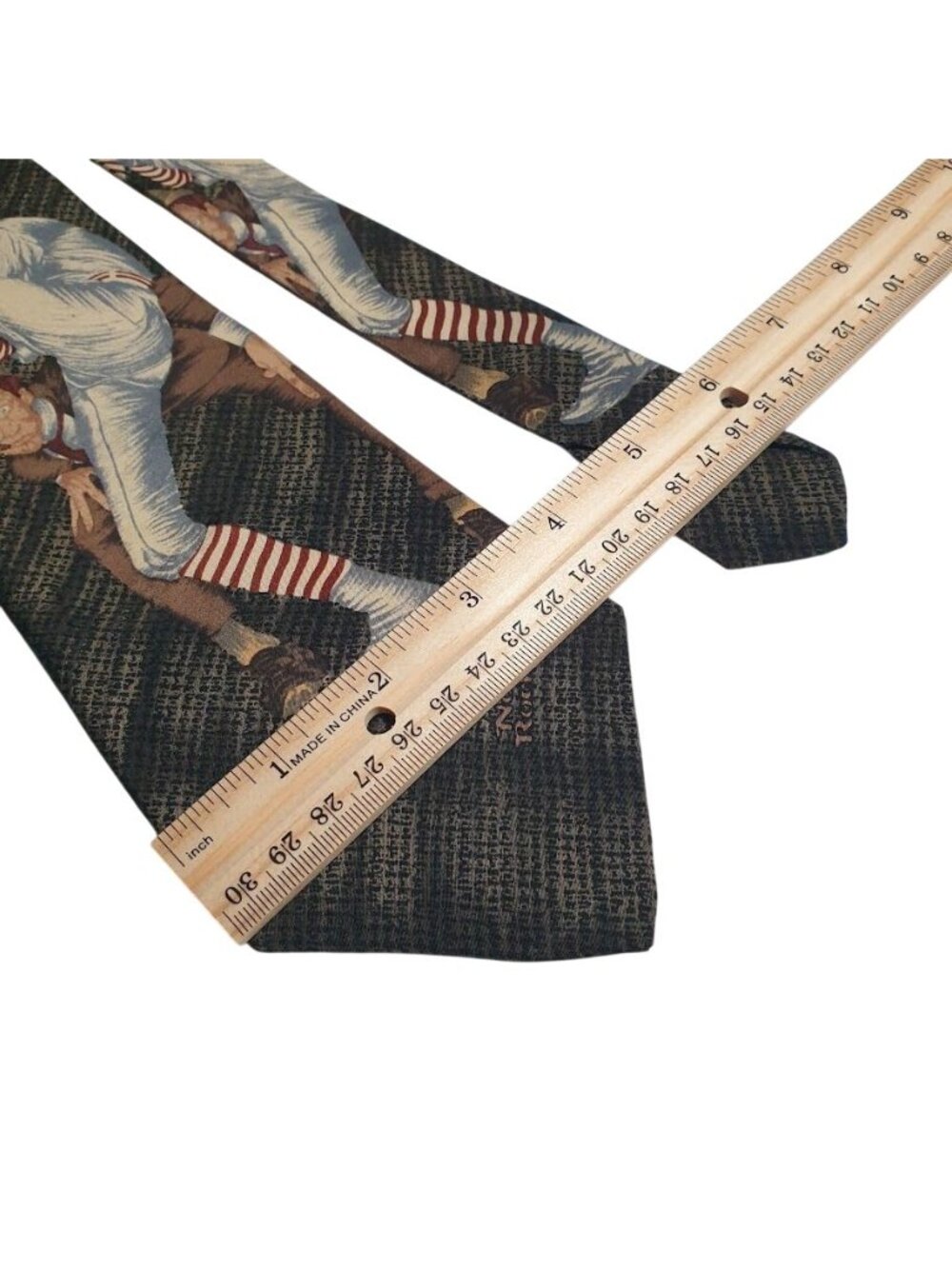 Norman Rockwell All Silk Baseball Scene Pattern Tie Multicolor 56 x 3.75 Inches - Picture 3 of 6
